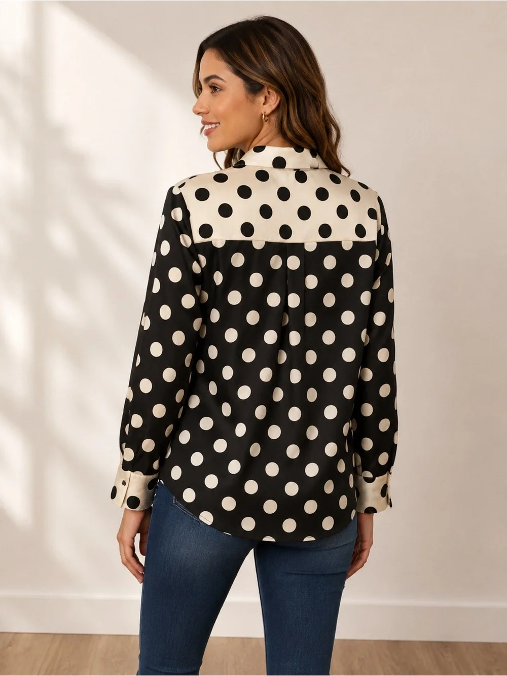 Chico’s Size 1 Black Polka Dot Embroidered Button-Up Blouse Medium